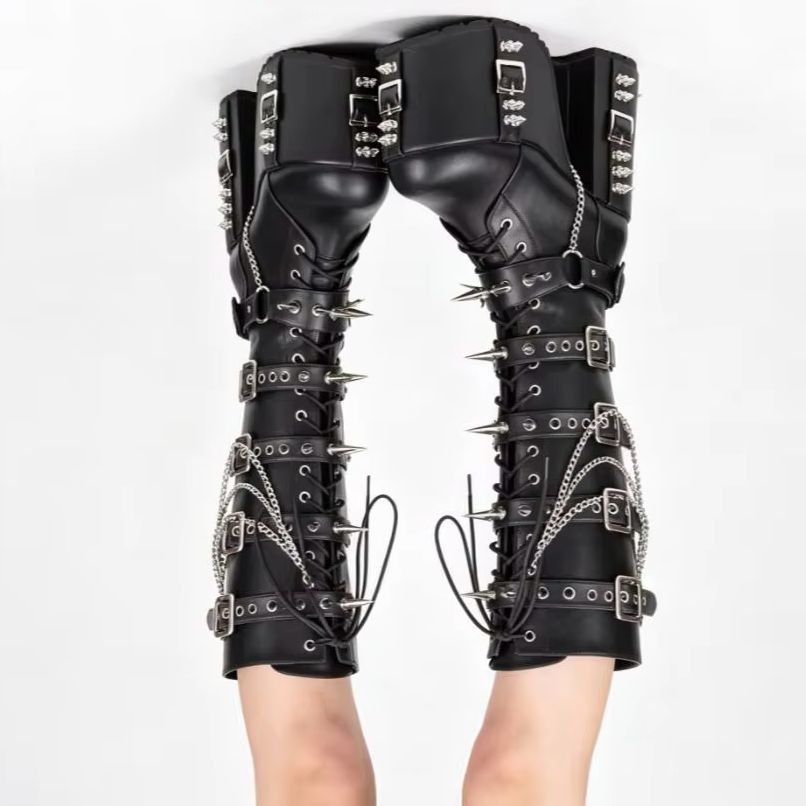 Punk-Style Platform Motorcycle - Street Fashion Y2K recension och pris